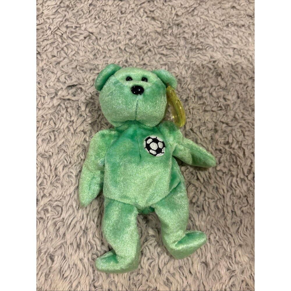 Ty Beanie Baby Plush Kids OS Green Good‎ Soccer Ball Kicks Bear 1998